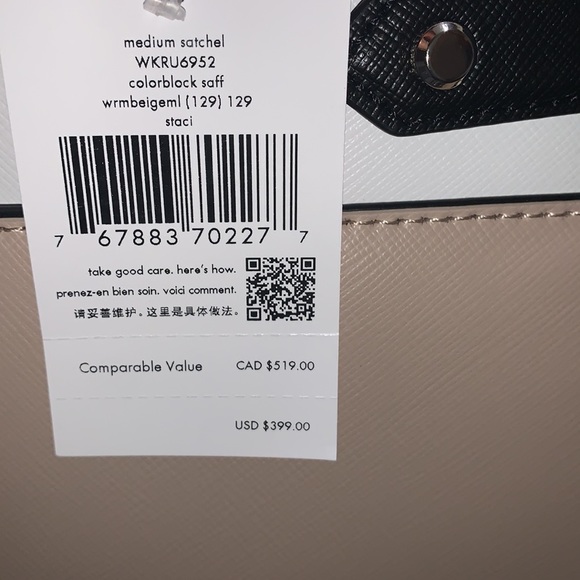 ♠️ kate spade ♠️ Staci Saffiano Colorblock Medium Satchel Crossbody Bag, Beige - Picture 13 of 14